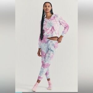 LOVESHACKFANCY Etty Pant in Storm, sweatpants size small in pastel tie dye NWT